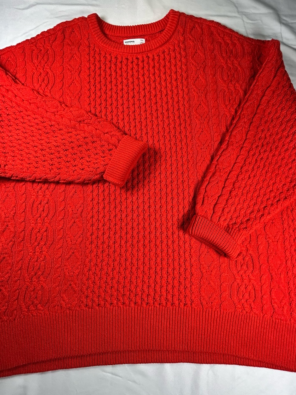 Sonoma Cable Knit Crewneck Sweater - Bright Red